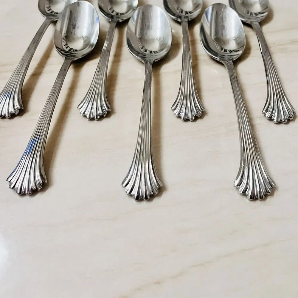 7pc INTERNATIONAL Tiara Soup Spoon Stainless 18/8Fan Ribbed/Ridges Glossy Korea